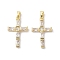 Brass Micro Pave Clear Cubic Zirconia Pendants, Cadmium Free & Nickel Free & Lead Free, Cross, Real 18K Gold Plated, 24.5x16x3mm, Hole: 5x2.8mm
