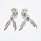 Tibetan Style Alloy European Dangle Charms, Large Hole Pendants, Double Feather, Antique Silver, 27mm, Pendant: 18x4x2mm, Hole: 4.5mm
