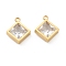 304 Stainless Steel Rhinestone Pendant, Rhombus, Crystal, Golden, 15x12x4mm, Hole: 1.8mm