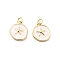 Brass Enamel Charms, with Jump Rings, Flat Round with Starfish Charms, Rack Plating, Real 18K Gold Plated, Lead Free & Cadmium Free, Long-Lasting Plated, White, 15x13x3mm, Hole: 3.3mm