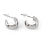 Brass Stud Earrings, Long-Lasting Plated, Ring, Real Platinum Plated, 12.5x7.5mm, Pin: 0.7mm