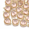 Glass Links connectors, with Brass Findings, teardrop, Golden, Light Salmon, 19x14x5mm, Hole: 1.2mm