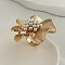 Flower Alloy & Iron & Plastic Pearl Finger Rings for Women, Golden, Inner Diameter: 17mm