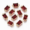 Transparent Glass Links Connectors, with Light Gold Tone Brass Findings, Long-Lasting Plated, Cadmium Free & Lead Free, Rectangle, FireBrick, 12x6x4.5mm, Hole: 1.4mm