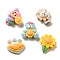 Opaque Cartoon Resin Decoden Cabochons, Girl with Sunflower & Bear with Sunflower & Rabbit with Sunflower, Mixed Shapes, Mixed Color, 19~24x17~21x5~8mm