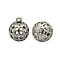 Brass Round Pendants, Hollow, Antique Silver, 16x13mm, Hole: 2mm
