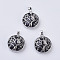Natural Dyed & Heated Black Agate Pendants, with Brass Findings, Flat Round with Tree of Life, Platinum, 31~32x27x8~9mm, Hole: 5x7mm