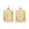 Brass Pendants, with Jump Ring, Long-Lasting Plated, Cadmium Free & Nickel Free & Lead Free, Rectangle with Alphabet, Real 18K Gold Plated, Letter.R, 23.5x16x2mm, Jump Ring: 5x0.7mm, 3.6mm Inner Diameter