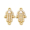 304 Stainless Steel Hamsa Hand Connector Charms, with White ABS Plastic Imitation Pearl, Ion Plating(IP), Real 18K Gold Plated, 22x12.5x5mm, Hole: 1.6~1.8mm