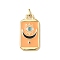 Tarot Cards Brass Enamel Pendants, Rectangle with Moon & Eye Charm, Lead Free & Cadmium Free, Long-Lasting Plated, Real 18K Gold Plated, Saddle Brown, 27.5x14x2mm, Hole: 2x2mm