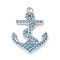 Brass Micro Pave Cubic Zirconia Pendants, Anchor Charms, Cadmium Free & Lead Free, Long-Lasting Plated, Rack Plating, Platinum, Deep Sky Blue, 21x15.5x2.5mm, Hole: 1.4mm