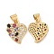 Brass Micro Pave Cubic Zirconia Pendants, Cadmium Free & Lead Free, Heart Charms, Golden, Colorful, 16.5x13.5x3mm, Hole: 4.5x3mm