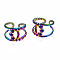 Hollow Double Line Cuff Rings, Rainbow Color 304 Stainless Steel Wide Open Rings for Women, US Size 7(17.3mm)