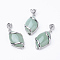Natural Green Aventurine Pendants, with Brass Findings, Horse Eye, Platinum, 38x17x7mm, Hole: 3x4mm