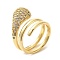 Brass Micro Pave Cubic Zirconia Wrap Cuff Rings, Teardrop, Cadmium Free & Lead Free, Real 18K Gold Plated, Inner Diameter: 18mm