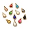 UV Plating Alloy Glass Pendants, Golden, Faceted Teardrop, Mixed Color, 20.5x12x5mm, Hole: 2mm