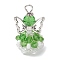 Glass Pendants, Angle, with Alloy Wing Beads & Iron Loop, Faceted, Lime Green, 29x18x16mm, Hole: 3mm