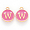 Golden Plated Alloy Enamel Charms, Cadmium Free & Lead Free, Enamelled Sequins, Flat Round with Letter, Camellia, Letter.W, 14x12x2mm, Hole: 1.5mm