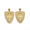 Brass Micro Pave Cubic Zirconia Pendants, Nickel Free, Virgin, Real 16K Gold Plated, 25.5x18x6mm, Hole: 3.5x5mm