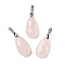 Natural Rose Quartz Pendants, with Brass Findings, Faceted, Teardrop Charms, 25x13x7mm, Hole: 5x4mm