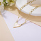 Natural Shell Heart Pendant Necklace with Stainless Steel Paperclip Chains, Golden, 17.72 inch(45cm)