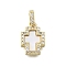 Brass Micro Pave Clear Cubic Zirconia Cross Pendants, with Shell, Cadmium Free & Lead Free, Real 16K Gold Plated, 15x10.5x3mm, Hole: 5.5x3.5mm