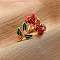 Zinc Alloy Enamel Open Cuff Rings for Women, Flower, Golden, Inner Diameter: 17mm