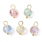 Baking Painted Glass Beads Charms, Round, with Brass Ball Head Pins, Golden, 13x8mm, Hole: 2.5mm