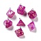 7 Styles Opaque Resin Polyhedral Dice Pendants Set, Glitter Multi-Sided Dice Charms with Platinum Plated Iron Loops, Mixed Shapes, Camellia, 20~28x19~24x17~24mm, Hole: 2mm, 1pc/style, 7Pcs/set