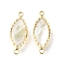 Brass Pave Natural White Shell Connector Charms, with Epoxy Resin, Golden, Horse Eye, 21.5x8.5x3.5~4mm, Hole: 1.6mm
