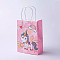 kraft Paper Bags, with Handles, Gift Bags, Shopping Bags, Rectangle, Horse Pattern, Pink, 27x21x10cm