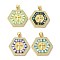 Cross Theme Brass Micro Pave Cubic Zirconia Pendants, with Enamel & Shell, Long-Lasting Plated, Lead Free & Cadmium Free, Real 18K Gold Plated, Hexagon, Mixed Color, 23.5x24x4mm, Hole: 5x3.5mm