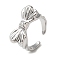 Brass Open Cuff Ring, Cadmium Free & Nickel Free & Lead Free, Bowknot, Real Platinum Plated, US Size 6 1/2(16.9mm)
