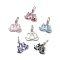 Rack Plating Brass & Shell Charms, with Enamel, Lotus, Long-lasting Plated, Cadmium Free & Lead Free, with Jump Ring, Platinum, 9.5x10.5x2.5mm, Hole: 3.4mm