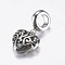 316 Surgical Stainless Steel European Dangle Charms, Large Hole Pendants, Heart, Antique Silver, 22mm, Hole: 5mm, Pendant: 11.5x11.5x4mm