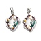 Brass Enamel Pendants, with Natural Freshwater Pearls and Acrylic, Irregular with Flower Charms, Cadmium Free & Nickel Free & Lead Free, Platinum, 21x15x4.5mm, Hole: 4x3mm