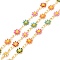 Brass Daisy Flower & Oval Link Chains, with Enamel & Spool, Soldered, Real 18K Gold Plated, Colorful, Links: 13x7.5x2mm, 4x3x0.6mm