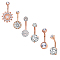 Brass Piercing Jewelry, Belly Rings, with Glass Rhinestone, Mixed Shapes, Rose Gold, 21~31mm, bar: 15 Gauge(1.5mm), bar length: 3/8