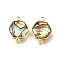 Brass Pave Natural Paua Shell Connector Charms, with Epoxy Resin, Golden, Hexagon, 15.5x11.5x3.5~4mm, Hole: 1.6mm