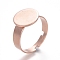 Adjustable 201 Stainless Steel Finger Rings Components, Pad Ring Base Findings, Flat Round, Rose Gold, Tray: 12mm, 17.5mm