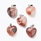 Natural Ferruginous Quartz/Hematoid Quartz Pendants, with Platinum Brass Loops, Heart, 18~19x15~15.5x7~10mm, Hole: 6x2.5~3mm