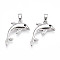 Brass Micro Pave Cubic Zirconia Pendants, Cadmium Free & Lead Free, Dolphin Charms, Platinum, 21x17.5x3mm, Hole: 4.5x2mm