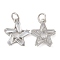 Rack Plating Brass Pave Clear Cubic Zirconia Pendants, Star Charms, with Jump Ring, Long-Lasting Plated, Lead Free & Cadmium Free, Platinum, 16.5x15x3mm, Hole: 4mm