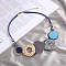Bohemian Style Alloy and Raffia Geometric Pendant PU Leather Cord Bib Necklaces, Light Gold, Colorful, 15.75 inch(40cm)