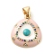 Real 18K Gold Plated Brass Clear Cubic Zirconia Pendants, with Enamel, Cadmium Free & Nickel Free & Lead Free, Triangle with Evil Eye, Pink, 18x15.5x3mm, Hole: 5x3.5mm
