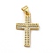 Rack Plating Brass Micro Pave Cubic Zirconia Pendants, Cadmium Free & Lead Free, Real 18K Gold Plated, Religion Cross Charm, Clear, 29x19x2mm, Hole: 4x3.5mm