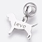 304 Stainless Steel Puppy European Dangle Charms, Large Hole Pendants, with Rhinestone, Dog Silhouette with Word Love, Stainless Steel Color, 20mm, Hole: 4mm, Pendant: 12x17.5x1mm