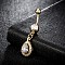 Piercing Jewelry, Brass Cubic Zirconia Navel Ring, Belly Rings, with 304 Stainless Steel Bar, Cadmium Free & Lead Free, teardrop, Real 18K Gold Plated, White, 47x10mm, Bar: 15 Gauge(1.5mm), Bar Length: 3/8