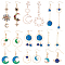 9 Pairs 9 Style Rhinestone Sun & Moon & Star & Planet Enamel Asymmetrical Earrings, Alloy Long Dangle Earrings for Women, Mixed Color, 28~103mm, Pin: 0.5~0.7mm, 1 Pair/style