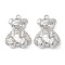 Alloy Rhinestone Pendants, Lead Free & Cadmium Free, Bear Charms, Platinum, 33x24x9mm, Hole: 2.5mm